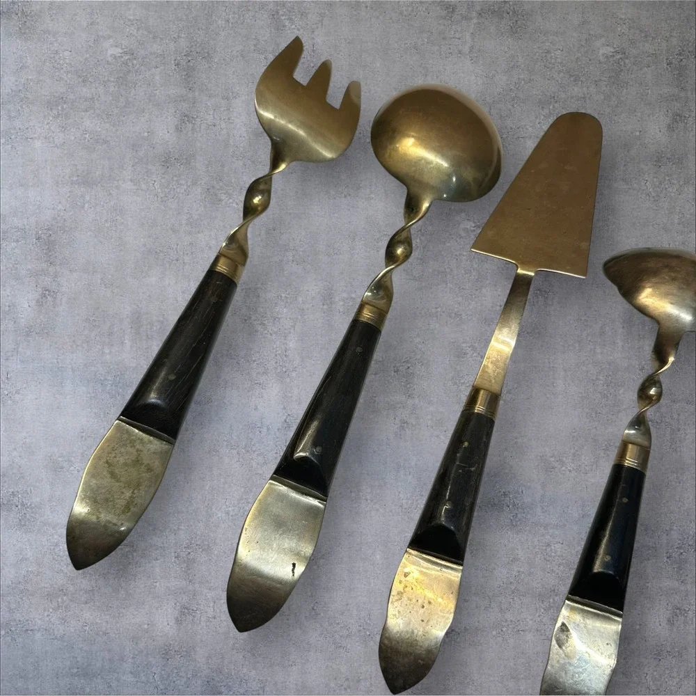Vintage Siam Thailand Brass Thai Dancer Serving Set 5pc MCM‎